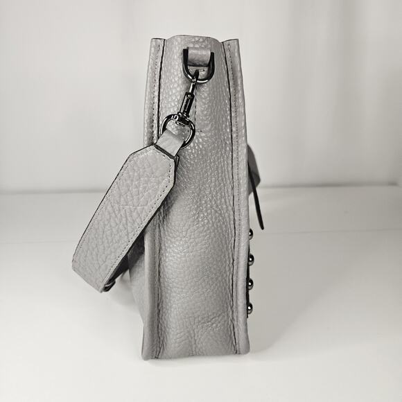 Rebecca Minkoff Unlined Feed Leather Crossbody Bag Gray Studded - Picture 3 of 13